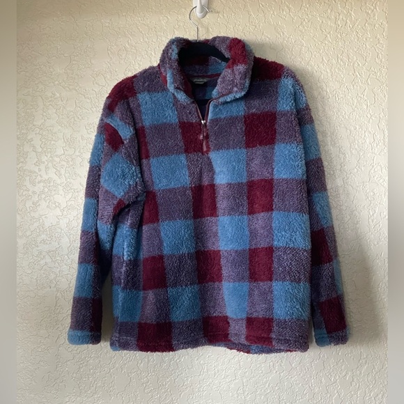 EDDIE Bauer 3/4 Zip Pullover Sweater Top Plaid Size XL Fall Winter Cool Weather - Picture 1 of 8